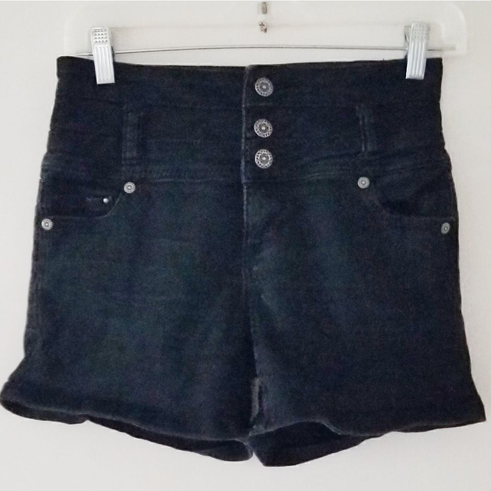First Kiss black denim high waist shorts